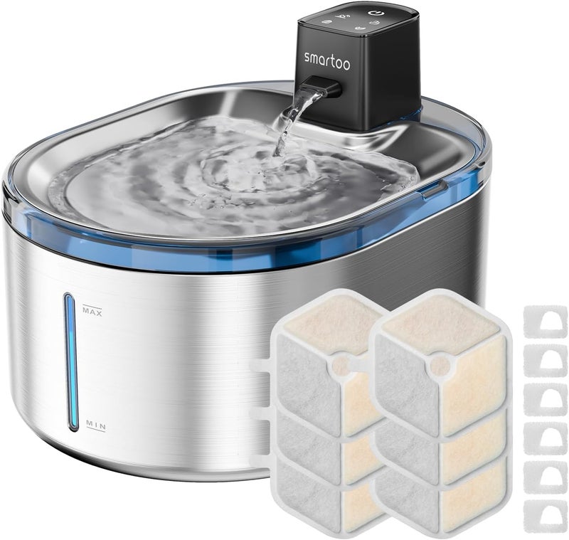 smartoo Wireless Cat Water Fountain Stainless Steel, 152oz/4.5L Cat Fountain Battery Operated, Cordless Pet Water Fountain for Cats & Dogs with Motion Sensor, Ultra Quiet Pump, 6 Filters - Image 1